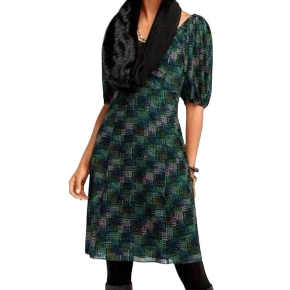 Cabi Dress Sweetheart Neck Ruching Smocked Black Green Multi Women’s Size Medium